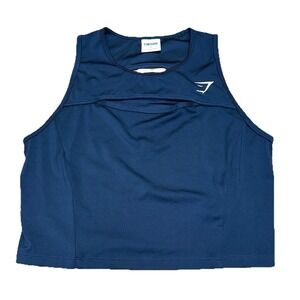 Gymshark Navy Blue Crop Sleeveless Tank Top Workout Athletic Yoga Gym Women's L